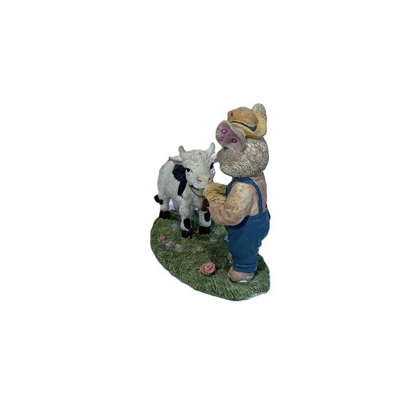 Farm Pig Figurine Feeding Cow Country Farmhouse Animal Statue Resin 6” Rustic De - Picture 4 of 5